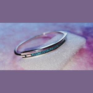 925 Mexico Sterling Silver Blue Bangle Bracelet